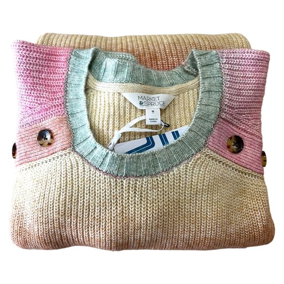 Market & Spruce Striped Button Detail Sweater Pink Blue Multicolor Size 3X NWT - Picture 2 of 10
